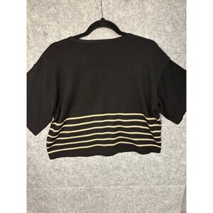 Knit Top Short Sleeve Striped Black Beige‎ Sweater Pullover SMALL